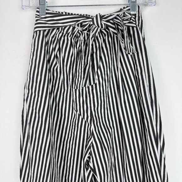Zara Collection Striped Pull On Cropped Tie Waist Poplin Pants Size XS EUC - Picture 2 of 11